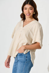 Oatmeal Linen Blend Harriette Blouse